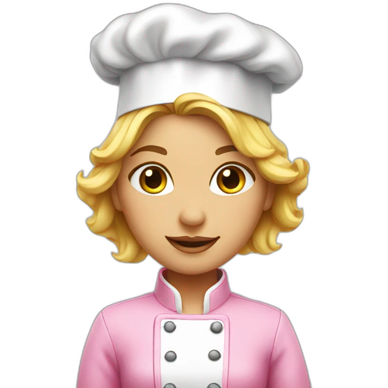 Girl chef wearing pink emoji