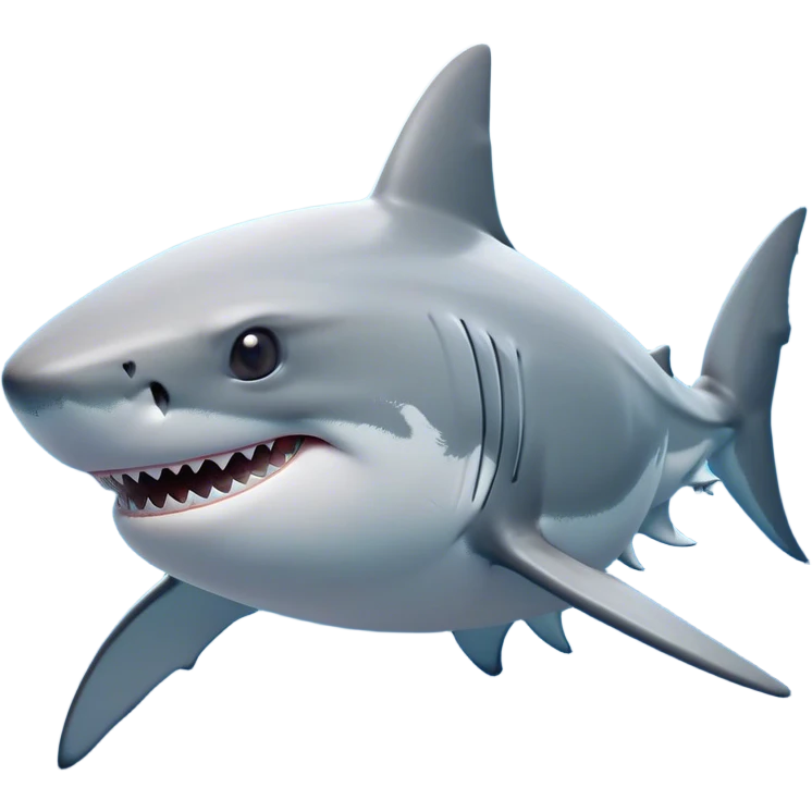 Cinematic Noble Shark Portrait Emoji, Poised and regal, with a sleek, powerful build and a smooth, streamlined body in icy gray and white tones, deep-set soulful piercing eyes, Simplified yet sharp and sophisticated features, highly detailed, glowing with a soft, dignified glow, high shine, intelligent and formidable, stylized with an air of oceanic majesty, focused and attentive, soft glowing outline, capturing the essence of a watchful and confident predator, so majestic it feels as though it could glide out of the screen with effortless authority! emoji