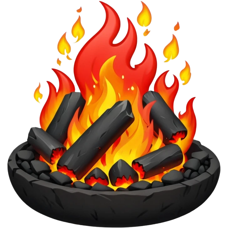 Red and black with fire with coal, hell view emoji