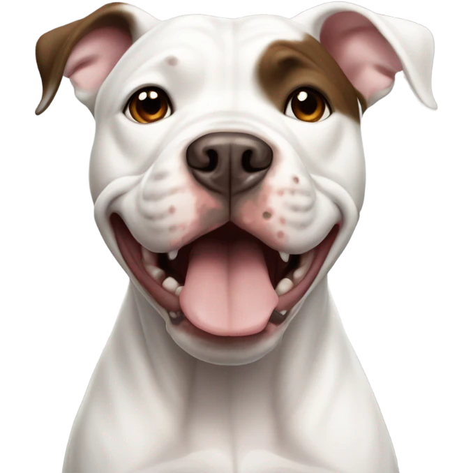 A white pit bull with brown spots and big ears howling emoji