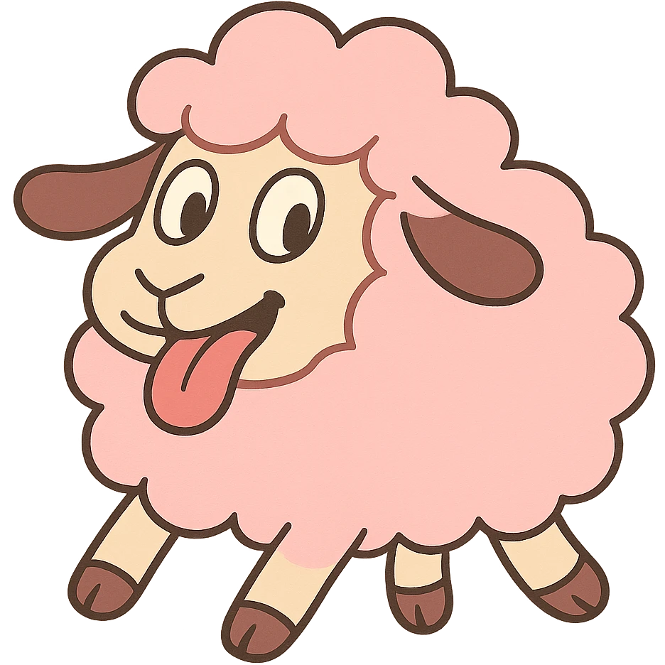 pastel toon style pink sheep with tongue out, variation 1 emoji