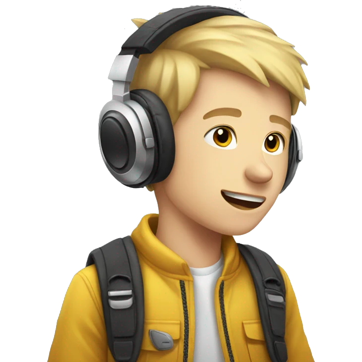 white kid wearing gamer headphones celebration  emoji