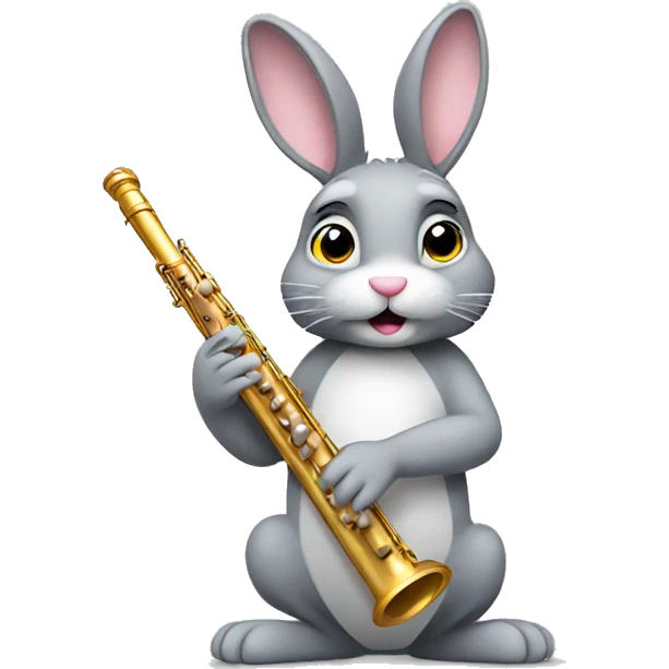 A gray bunny holding a flute emoji