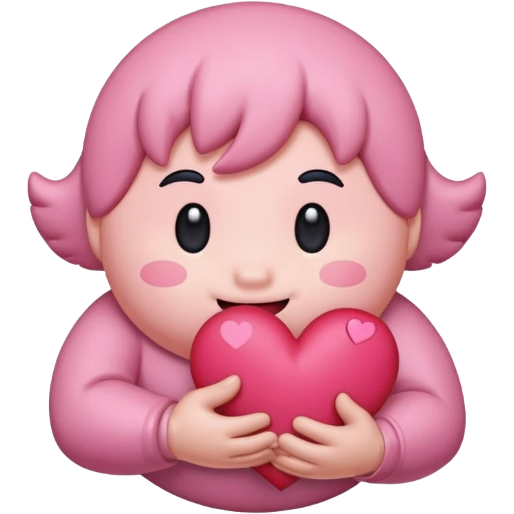 create a chibi sticker of Kirby smiling with a heart in his hands emoji