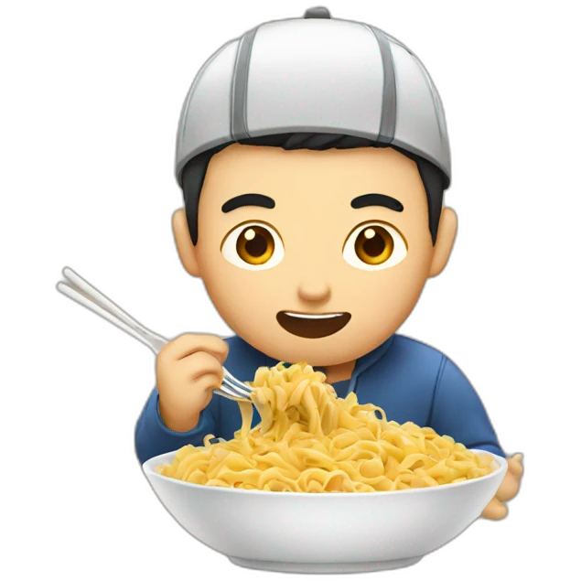 Asian man eating pasta with chopstic emoji