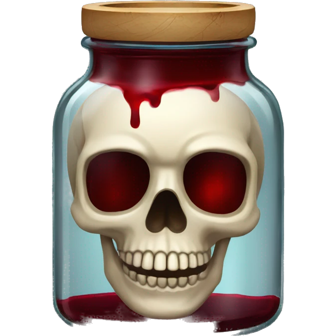 Glass potion jar in the shape of a skull with dark red liquid inside emoji