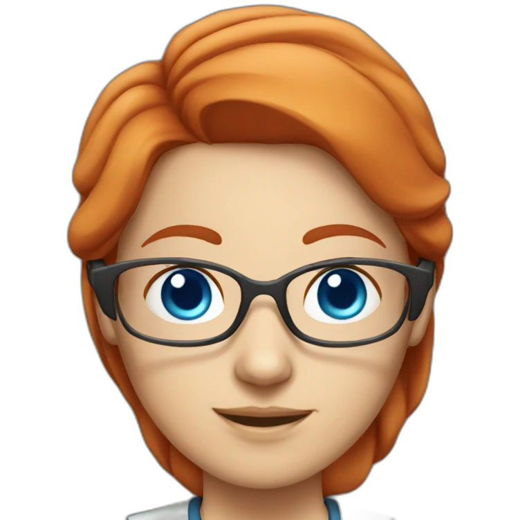 Female scientist with straight red hair and glasses blue eyes emoji