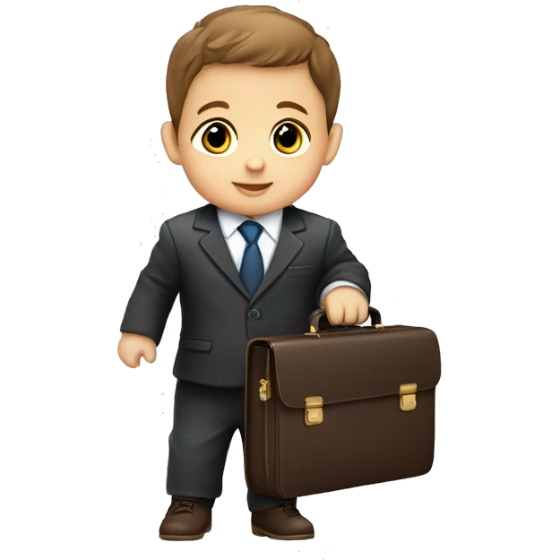 White infant baby with brown hair wearing a business suit carrying a briefcase emoji