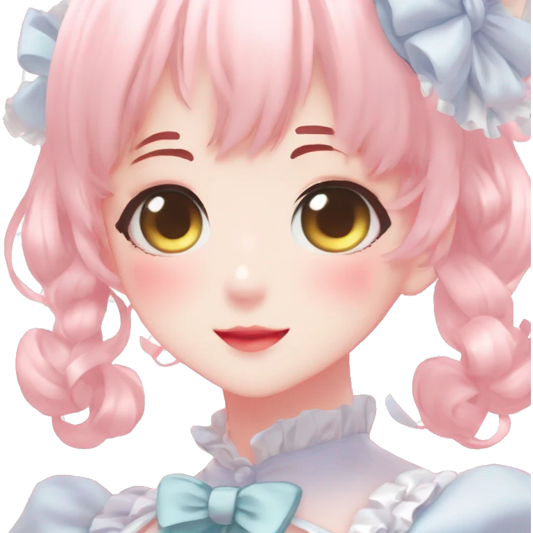 Gorgeous anime style lady blushing face maid outfit Lolita idol model colorful shiny sparkle kawaii pastelcore cottagecore pearly petite simplistic aesthetic trending style emoji