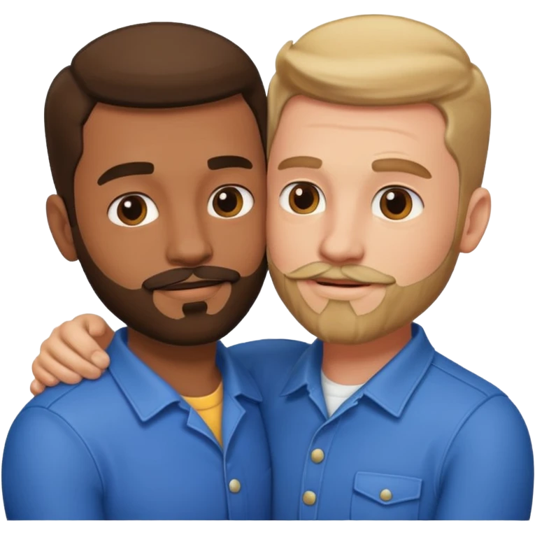 Gay couple hugging one has facial hair  emoji