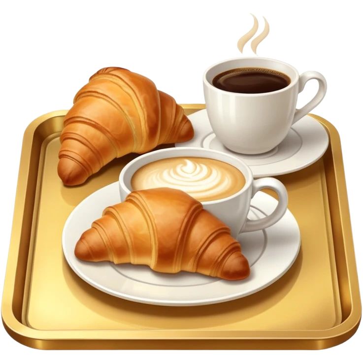 Warm creamy coffee and croissants on a golden tray emoji
