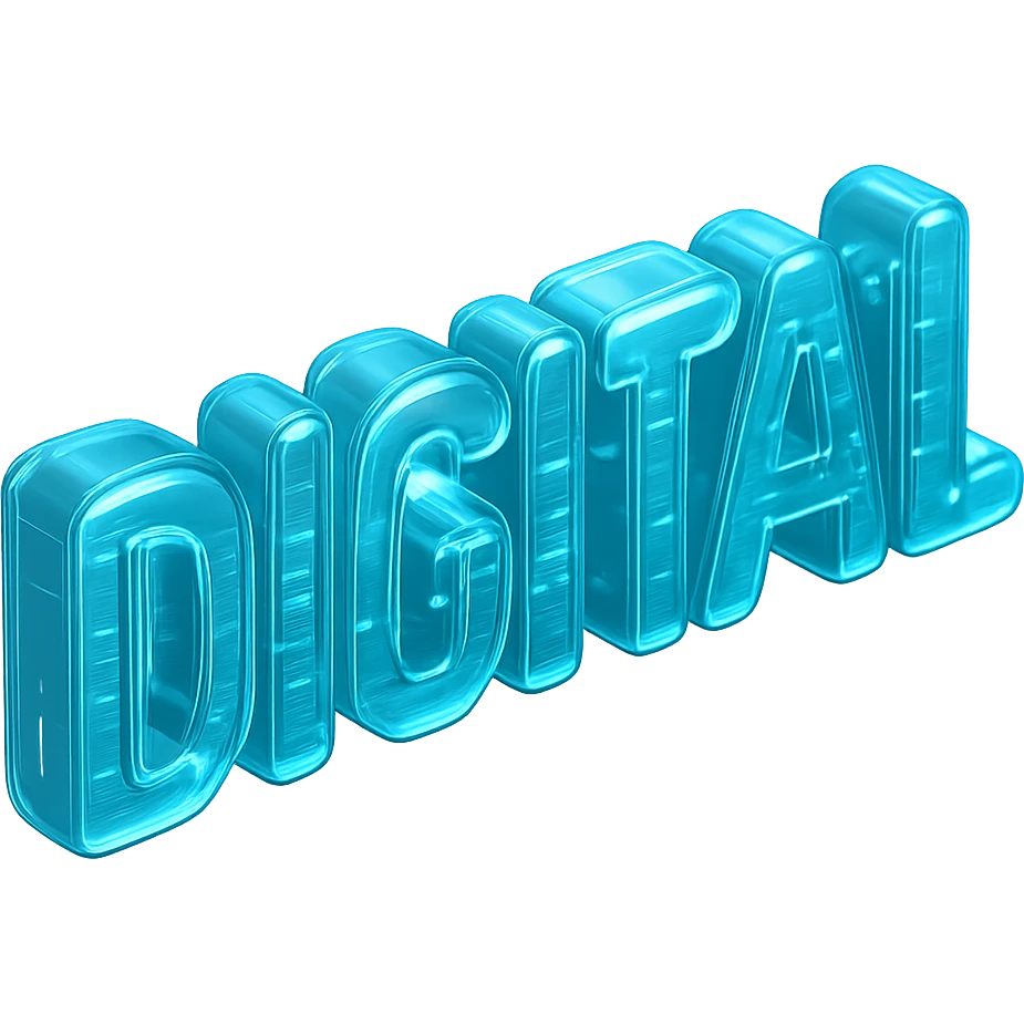The word "DIGITAL" BOLD, cyan blue emoji
