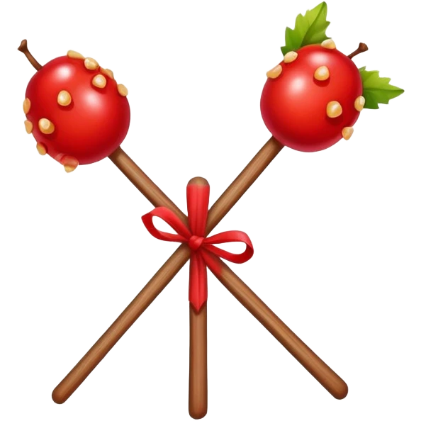 Candied hawthorn fruits on wooden stick Tanghulu, simplified emoji style with bold outlines and bright colors, cartoon style shiny red Chinese sweet emoji