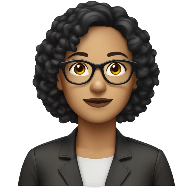 brunette woman with curly black hair and eyeglasses emoji