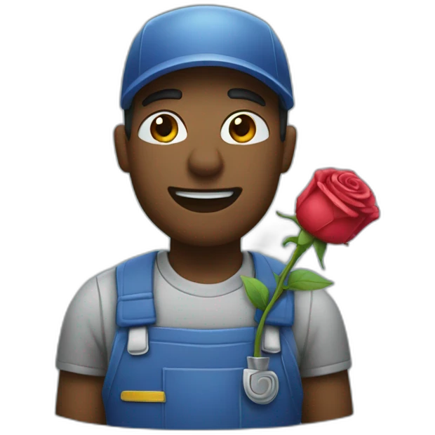 A janitor holding a rose in his mouth emoji