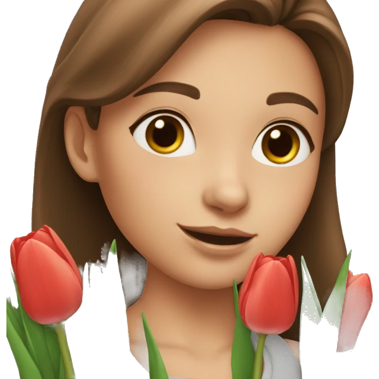 Girl with brown hair take a tulips emoji