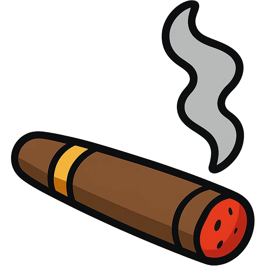 flat toon style lit cigar with bold lines and smoke emoji