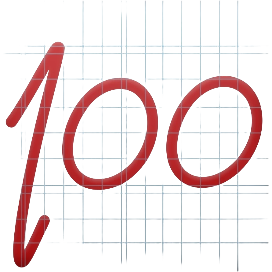 an exam with a 100 grade written on red ink emoji