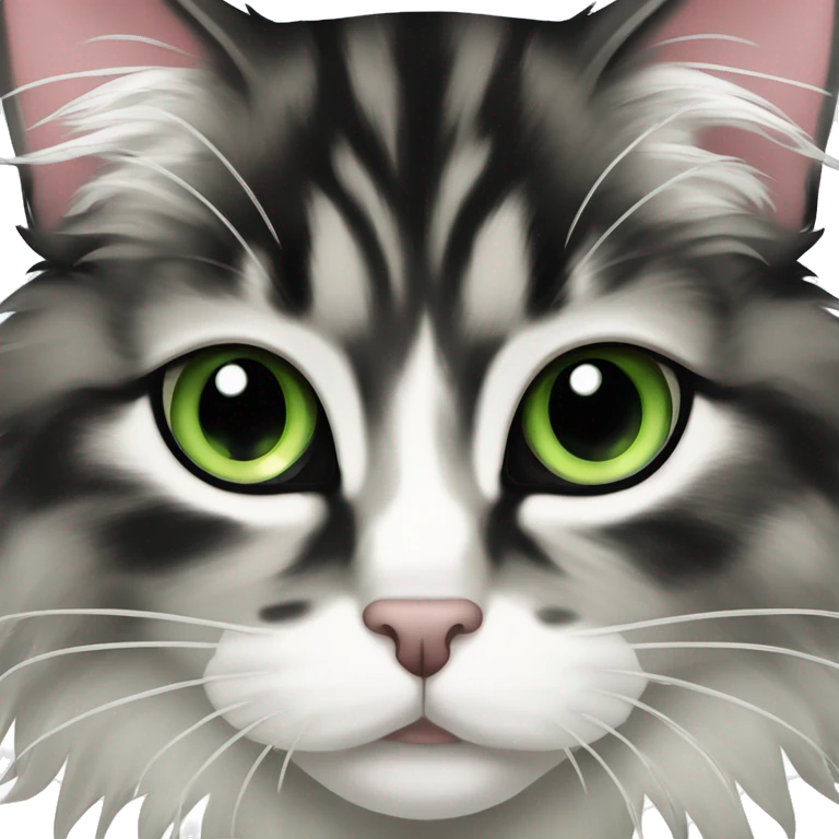 Black and white sad maincoon cat green eyes emoji
