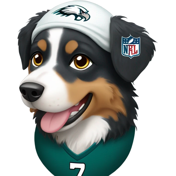 Australian shepherd wearing eagles jersey emoji