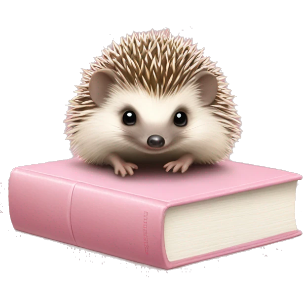 Baby hedgehog on top of closed light pink book emoji