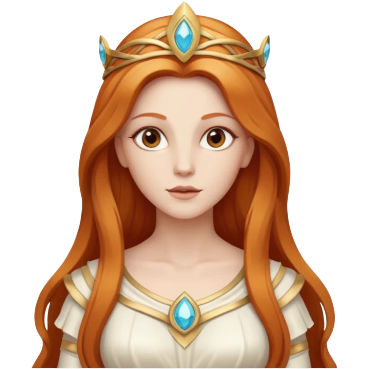 Minerva, Goddess of Wisdom from Gods and Goddesses with long reddish blonde hair, ivory outfit emoji