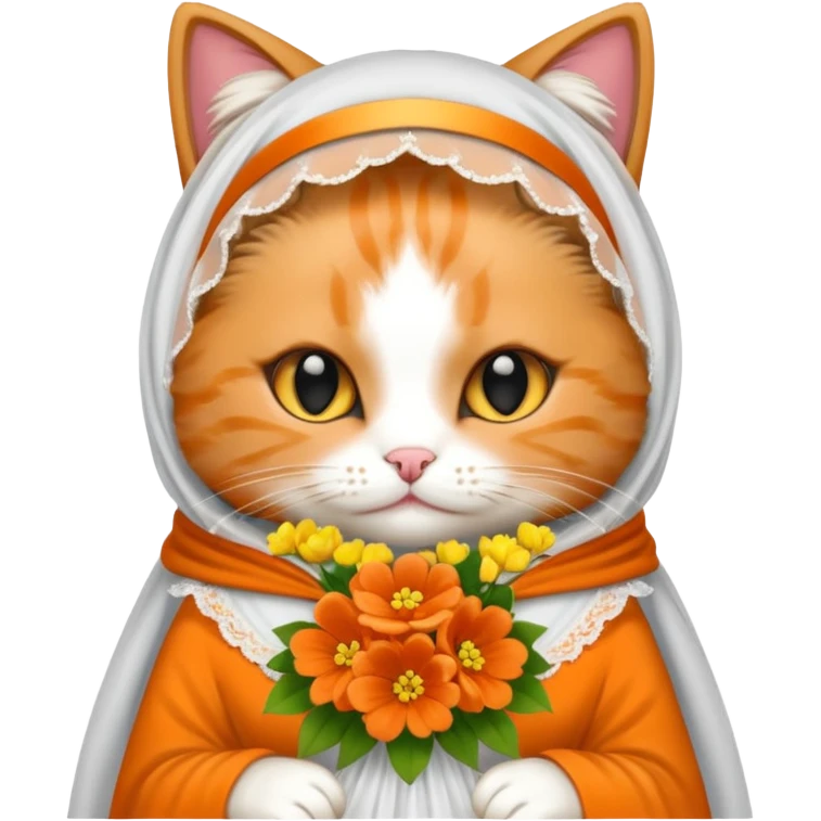 Cat bridesmaid with flowers and white veil emoji