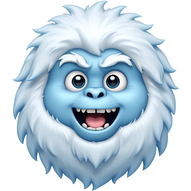 Cinematic Comical Yeti Portrait Emoji, with a cartoonishly exaggerated, fluffy figure in cool, frosty whites and icy blues, head tilted in an overly surprised expression with wide, comically sparkling eyes and a quirky, open-mouthed grin, simplified yet hilariously detailed, glowing with a soft frosty outline capturing the meme-worthy fun of a yeti in playful shock! emoji