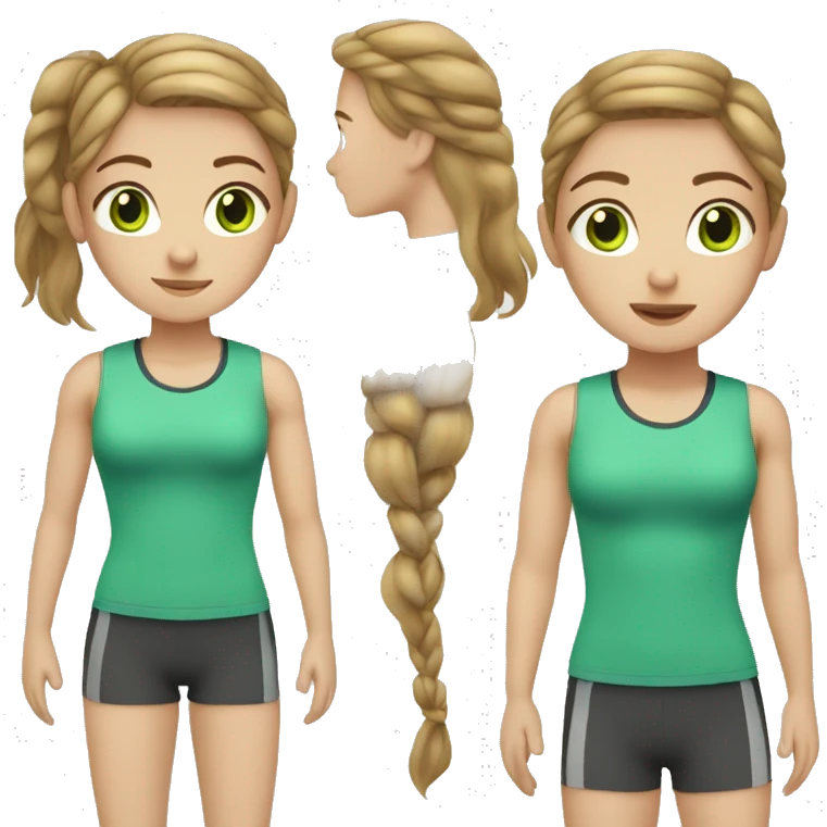 Girl light brown hair green eyes gym emoji