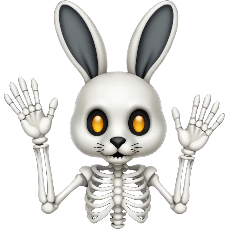 Emoji tête de Lapin squelette noire qui fait bonjour de la main  emoji