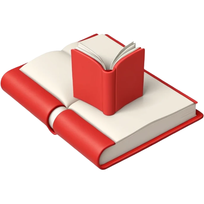 One 3D red open book made of plasticine with blank white pages, top view emoji