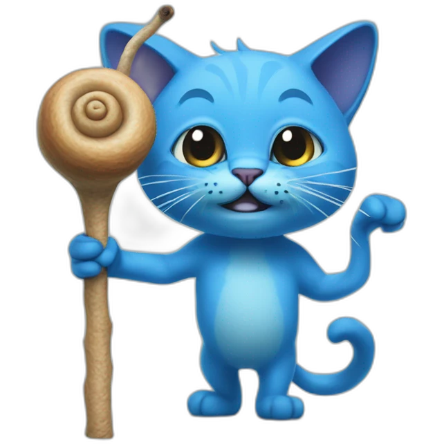 Blue smurph Cat with a snailon a stick emoji