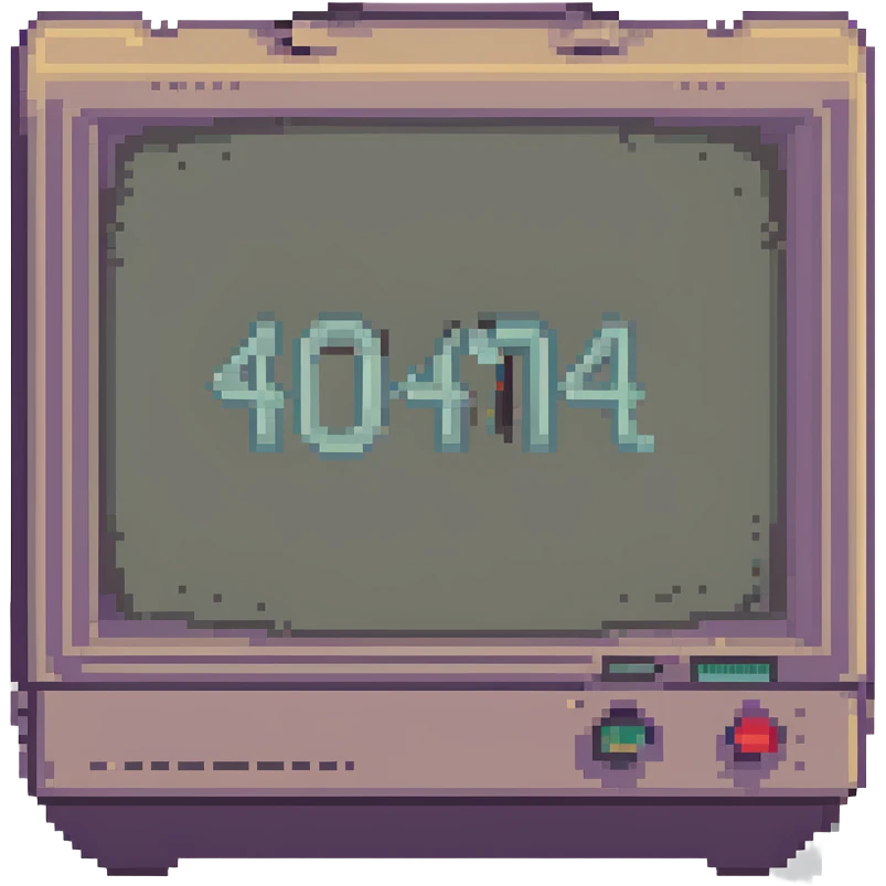 CRT screen cracked with a blinking “404” emoji