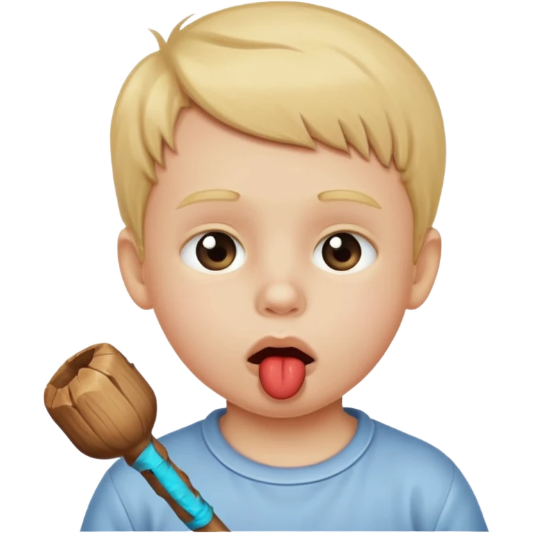 A white child blows his lips into a stick emoji