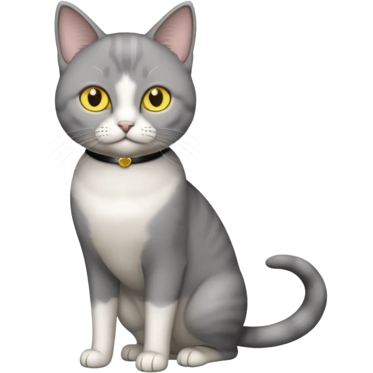 Grey tuxedo shorthair cat with yellow eyes standing emoji