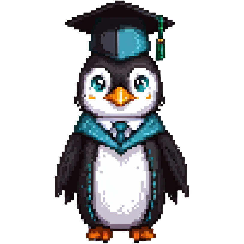 penguin headmaster with mortarboard hat and professor gown emoji