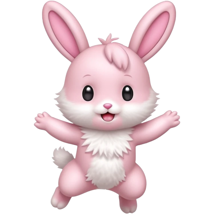 Exited pink bunny, kawaii chibi fluffy ears and body jumping of excitement  emoji
