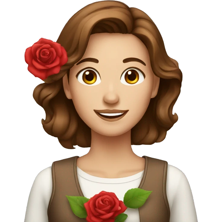 smiling women Brown hair  with red rose emoji