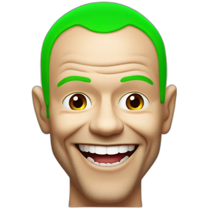 Michael “Flea” Balzary face, with neon green hair, smiling with gap front teeth, bass player for Red Hot Chili Peppers emoji