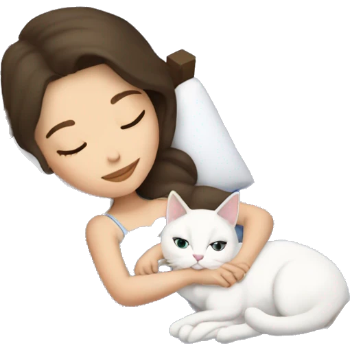brunette Sleeping beauty girl with white kitty emoji