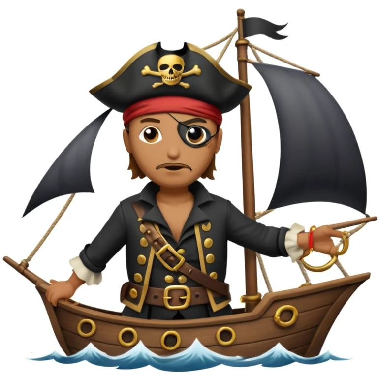 pirate with eye sailing a ship in strom sea background emoji