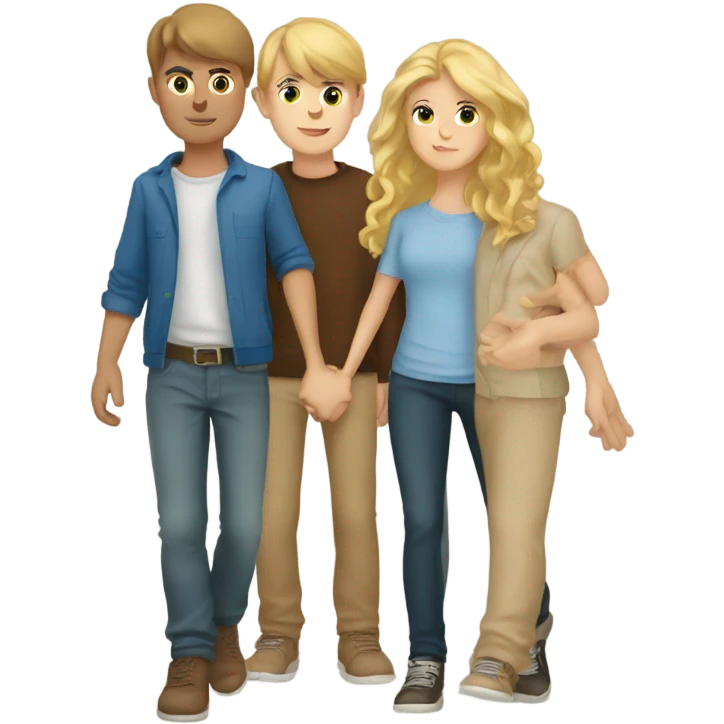 blonde girl with brunet boys holding their hands emoji