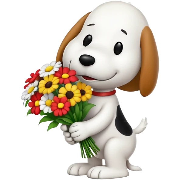 Snoopy holding flower bouquet emoji