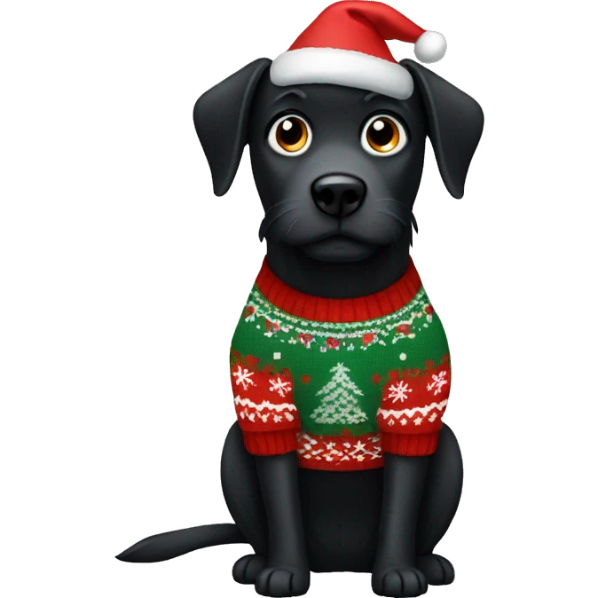 Black dog in Christmas sweater emoji