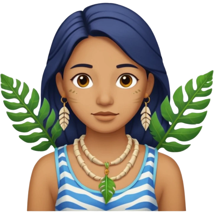 ancient girl wearing fish bone necklaces and leaf shirt emoji