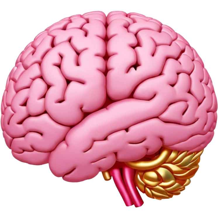 A pink brain with elegant golden details and accents,  In the center of the brain, there's a clean, empty space or hollow area, as if a part is carved out.  emoji