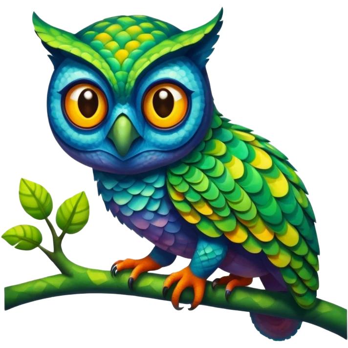 Fusion of owl and chameleon emoji