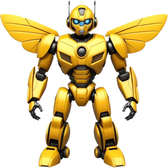 Futuristic robotic bumblebee character in the exact style of Bumblebee from Transformers movies, highly detailed 3D model emoji