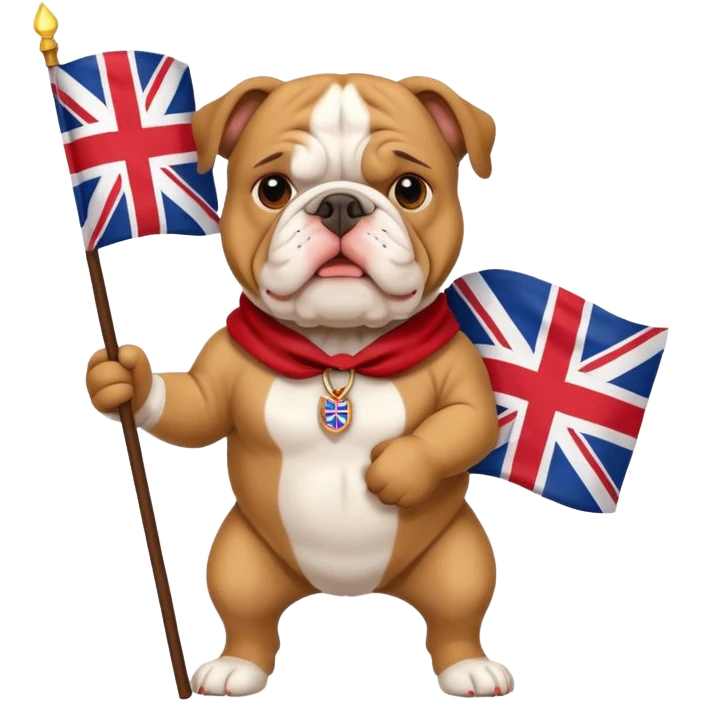 bulldog holding a British flag, English theme emoji