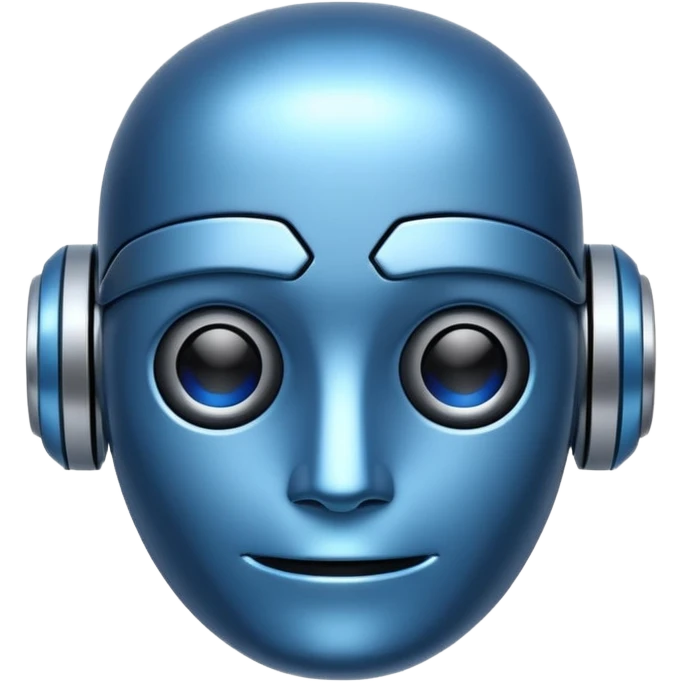 artificial intelligence emoji icon, robot face, friendly, blue accents emoji